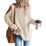 Women's Cold Shoulder Batwing Chunky Knitted Tunic Tops Beige Women's Tops - Tophatter Daily Deals