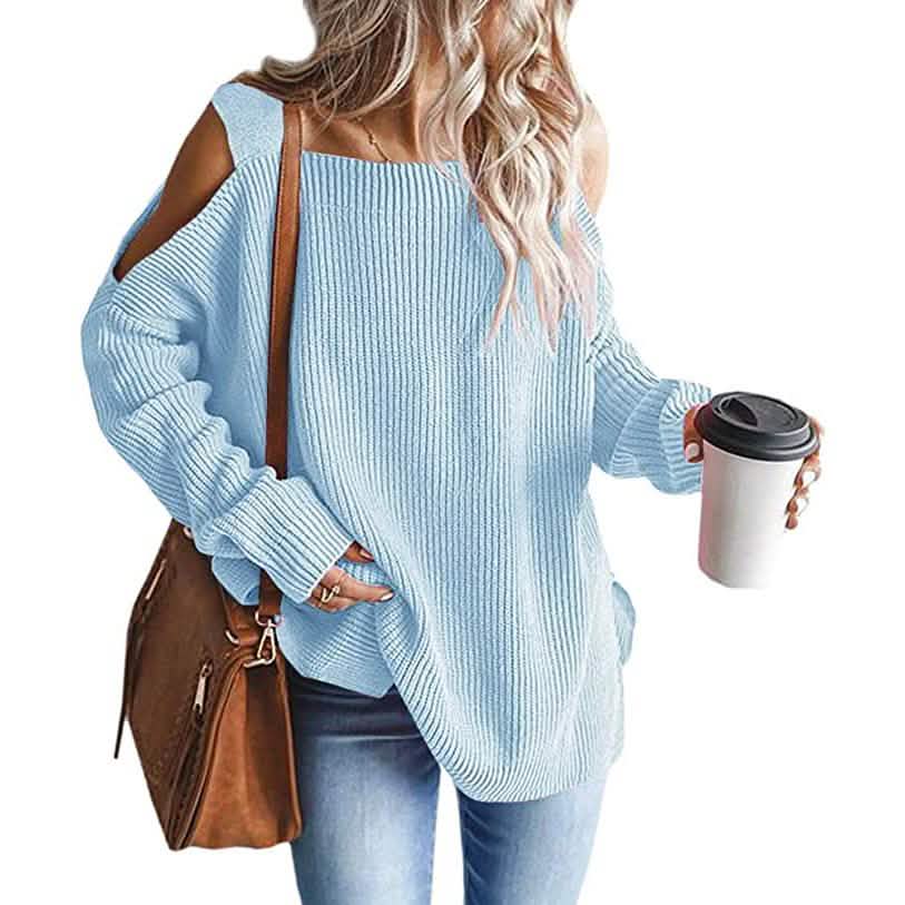 Women's Cold Shoulder Batwing Chunky Knitted Tunic Tops Blue Women's Tops - Tophatter Daily Deals