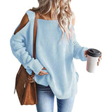 Women's Cold Shoulder Batwing Chunky Knitted Tunic Tops Blue Women's Tops - Tophatter Daily Deals