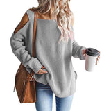 Women's Cold Shoulder Batwing Chunky Knitted Tunic Tops Gray Women's Tops - Tophatter Daily Deals