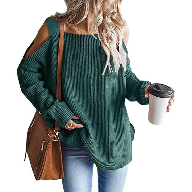 Women's Cold Shoulder Batwing Chunky Knitted Tunic Tops Green Women's Tops - Tophatter Daily Deals