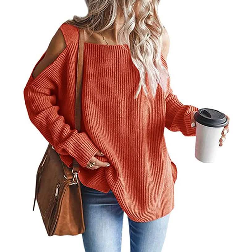 Women's Cold Shoulder Batwing Chunky Knitted Tunic Tops Orange Women's Tops - Tophatter Daily Deals