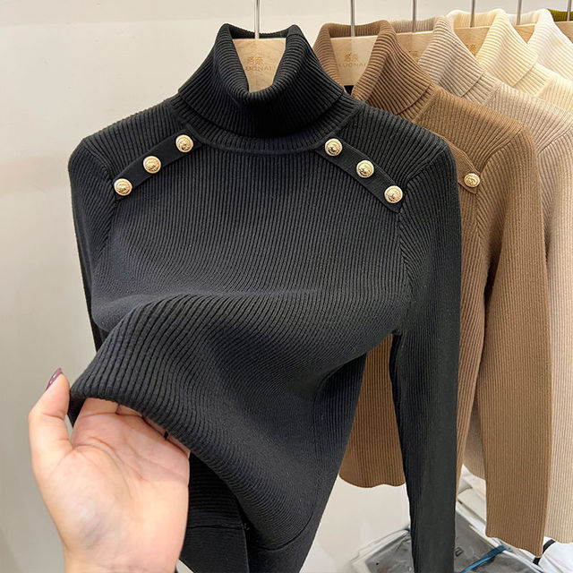 Women's Collar Turtleneck Sweater Black Blouses - Tophatter Daily Deals