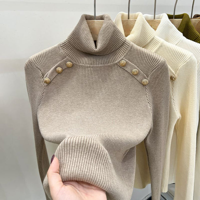 Women's Collar Turtleneck Sweater Khaki Blouses - Tophatter Daily Deals