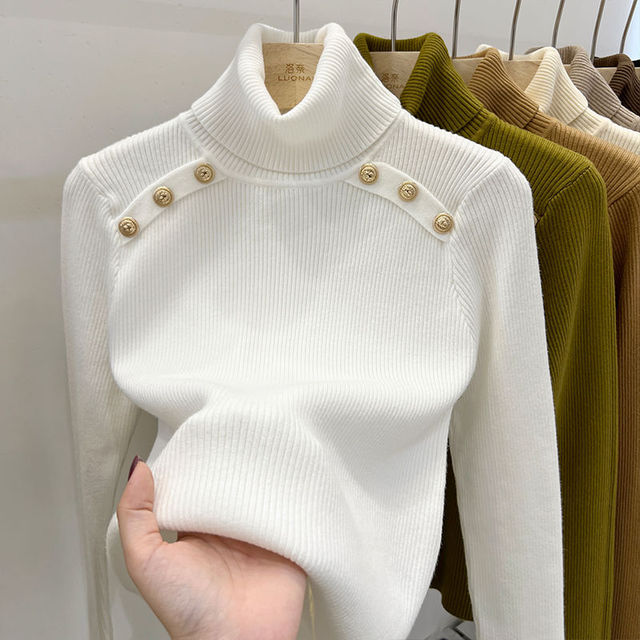 Women's Collar Turtleneck Sweater White Blouses - Tophatter Daily Deals