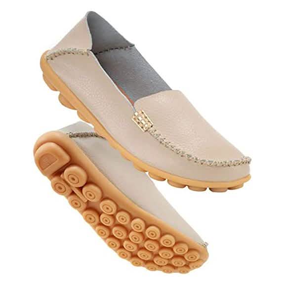 Women's Comfortable Leather Loafers Beige Women's Shoes - Tophatter Daily Deals