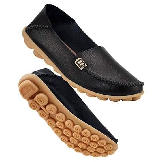 Women's Comfortable Leather Loafers Black Women's Shoes - Tophatter Daily Deals
