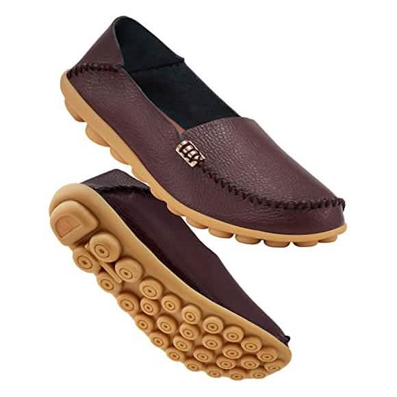 Women's Comfortable Leather Loafers Coffee Women's Shoes - Tophatter Daily Deals