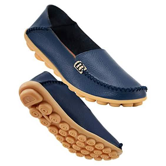 Women's Comfortable Leather Loafers Dark Blue Women's Shoes - Tophatter Daily Deals