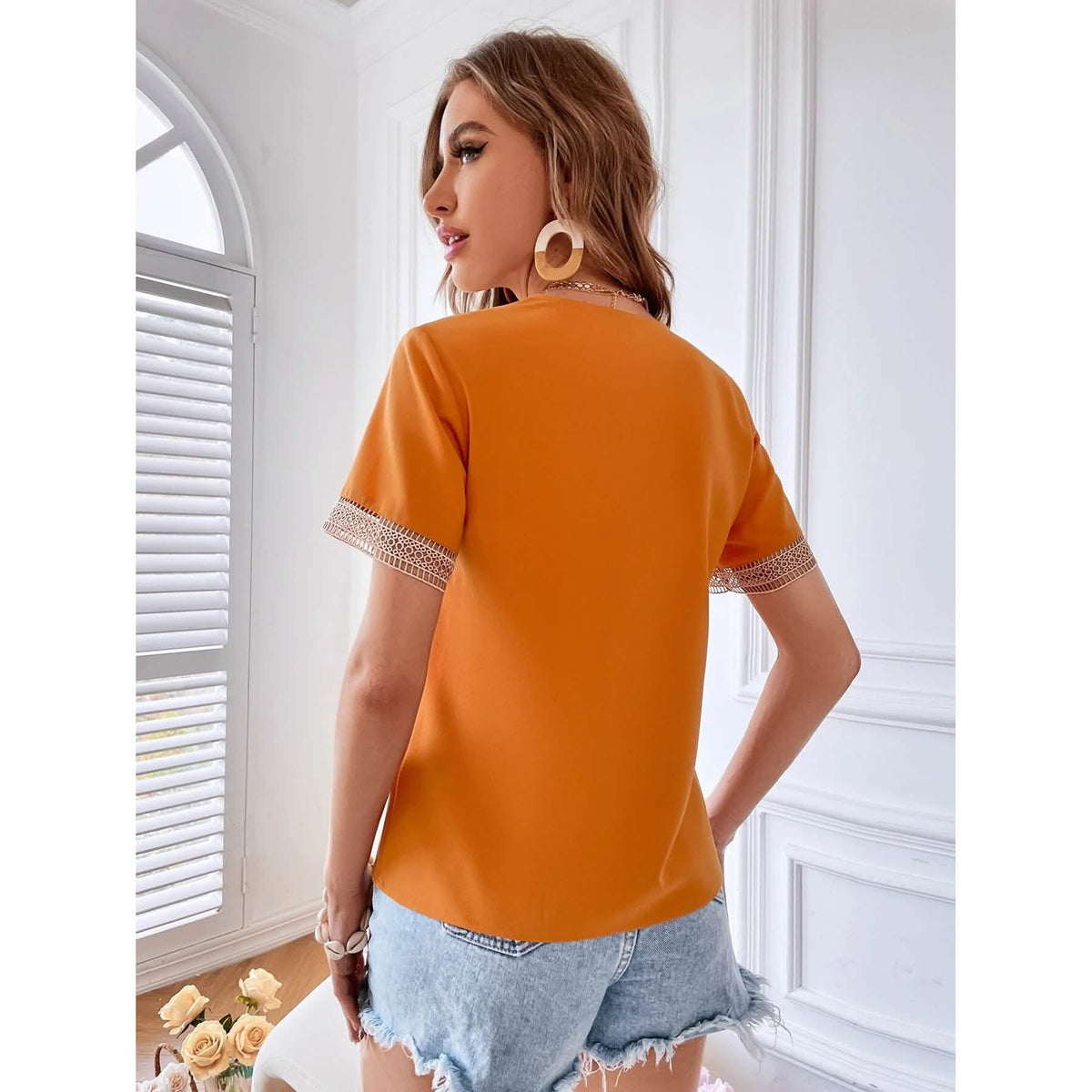 Women's Contrast Guipure Lace Blouse Women's Tops - Tophatter Daily Deals