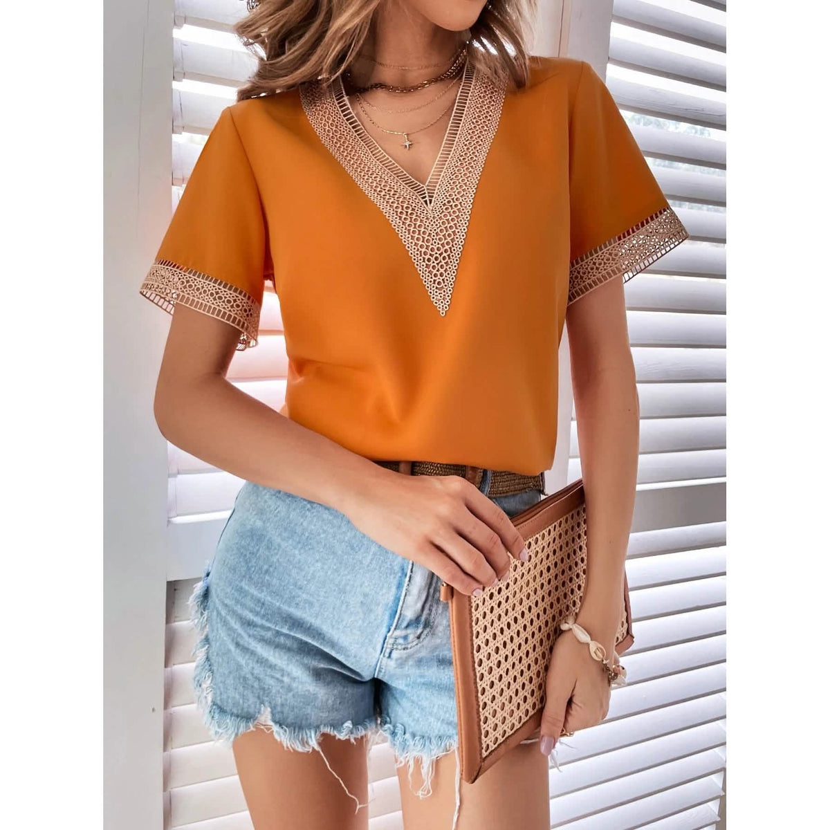 Women's Contrast Guipure Lace Blouse Women's Tops - Tophatter Daily Deals