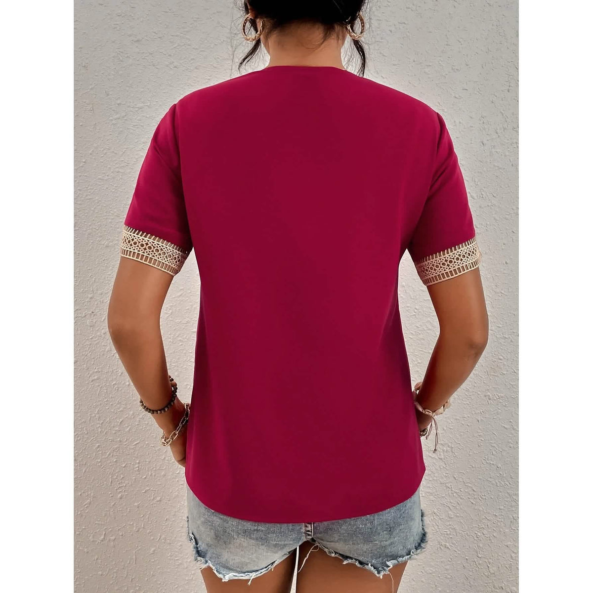 Women's Contrast Guipure Lace Blouse Women's Tops - Tophatter Daily Deals