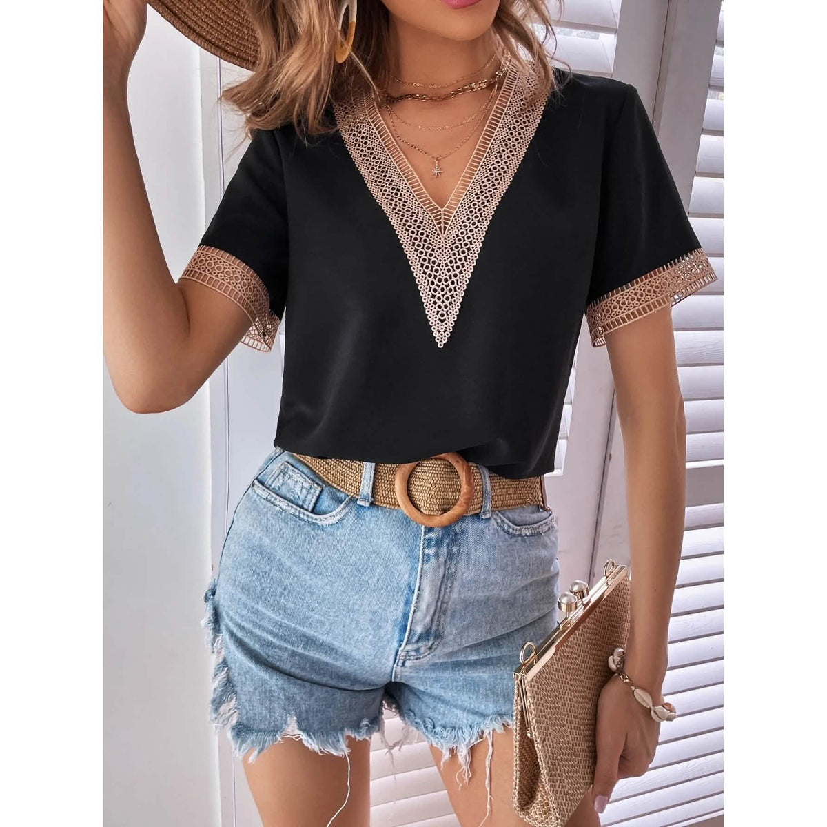 Women's Contrast Guipure Lace Blouse Women's Tops - Tophatter Daily Deals
