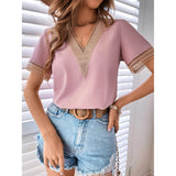 Women's Contrast Guipure Lace Blouse Pink Women's Tops - Tophatter Daily Deals