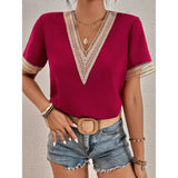 Women's Contrast Guipure Lace Blouse Red Women's Tops - Tophatter Daily Deals