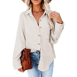 Women's Corduroy Shirts Casual Long Sleeve Top Beige Women's Tops - Tophatter Daily Deals