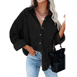 Women's Corduroy Shirts Casual Long Sleeve Top Black Women's Tops - Tophatter Daily Deals