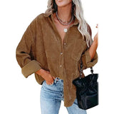 Women's Corduroy Shirts Casual Long Sleeve Top Brown Women's Tops - Tophatter Daily Deals