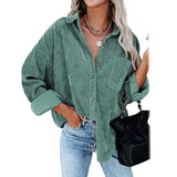 Women's Corduroy Shirts Casual Long Sleeve Top Green Women's Tops - Tophatter Daily Deals