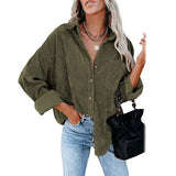 Women's Corduroy Shirts Casual Long Sleeve Top Olive Green Women's Tops - Tophatter Daily Deals