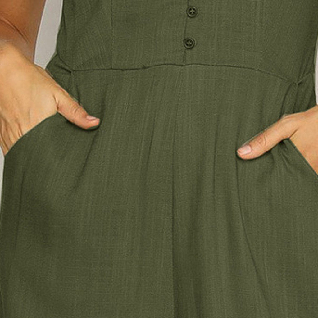 Women's Cotton And Linen Short Sleeve Jumpsuit Jumpsuit - Tophatter Daily Deals