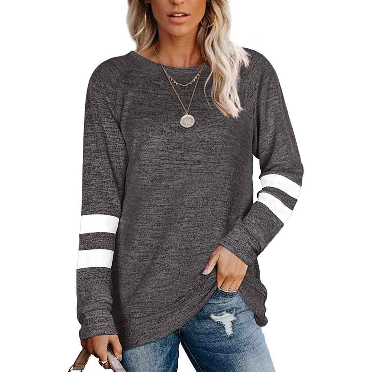 Women's Crewneck Sweatshirts Long Sleeve Sweaters Tunic Tops Gray Women's Tops - Tophatter Daily Deals