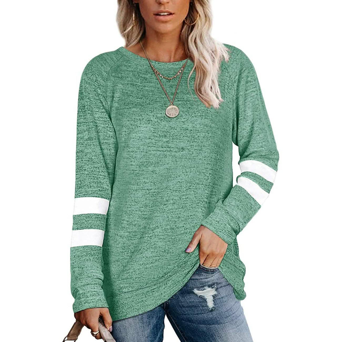 Women's Crewneck Sweatshirts Long Sleeve Sweaters Tunic Tops Green Women's Tops - Tophatter Daily Deals