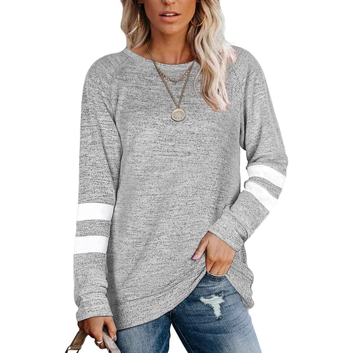 Women's Crewneck Sweatshirts Long Sleeve Sweaters Tunic Tops Heather Gray Women's Tops - Tophatter Daily Deals