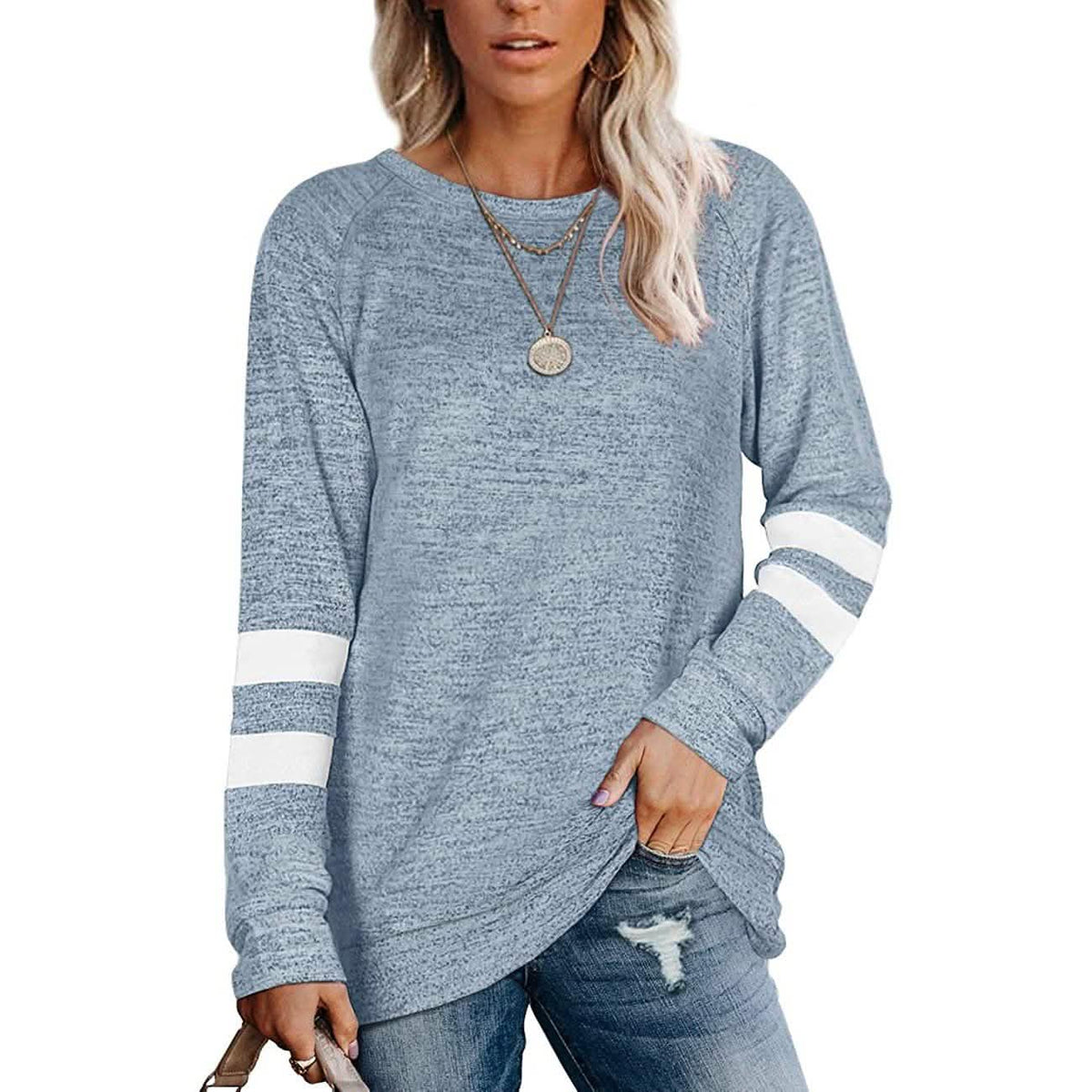 Women's Crewneck Sweatshirts Long Sleeve Sweaters Tunic Tops Light Blue Women's Tops - Tophatter Daily Deals
