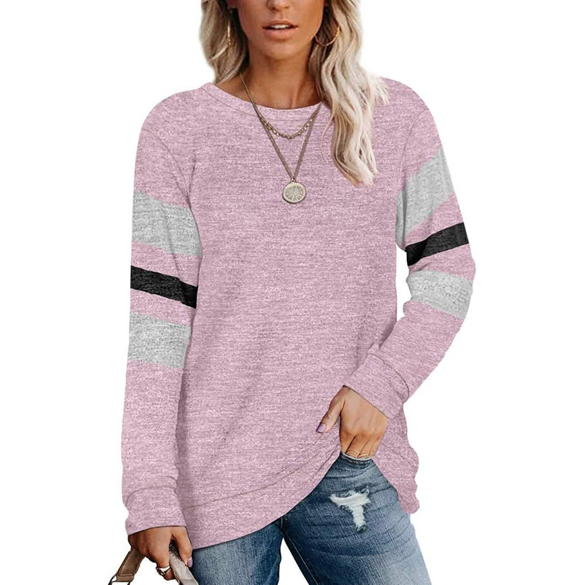 Women's Crewneck Sweatshirts Long Sleeve Sweaters Tunic Tops Pink Women's Tops - Tophatter Daily Deals