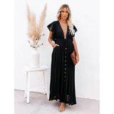Women's Deep V Vacation Sexy Loose Dress Black Women's Dresses - Tophatter Daily Deals