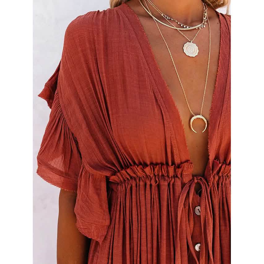 Women's Deep V Vacation Sexy Loose Dress Women's Dresses - Tophatter Daily Deals