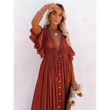 Women's Deep V Vacation Sexy Loose Dress Rust Women's Dresses - Tophatter Daily Deals