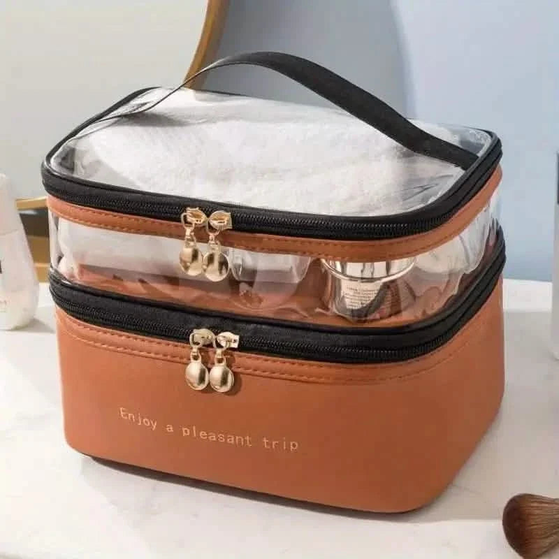 Women's Double Layer Makeup Bag Brown Beauty & Personal Care - Tophatter Daily Deals