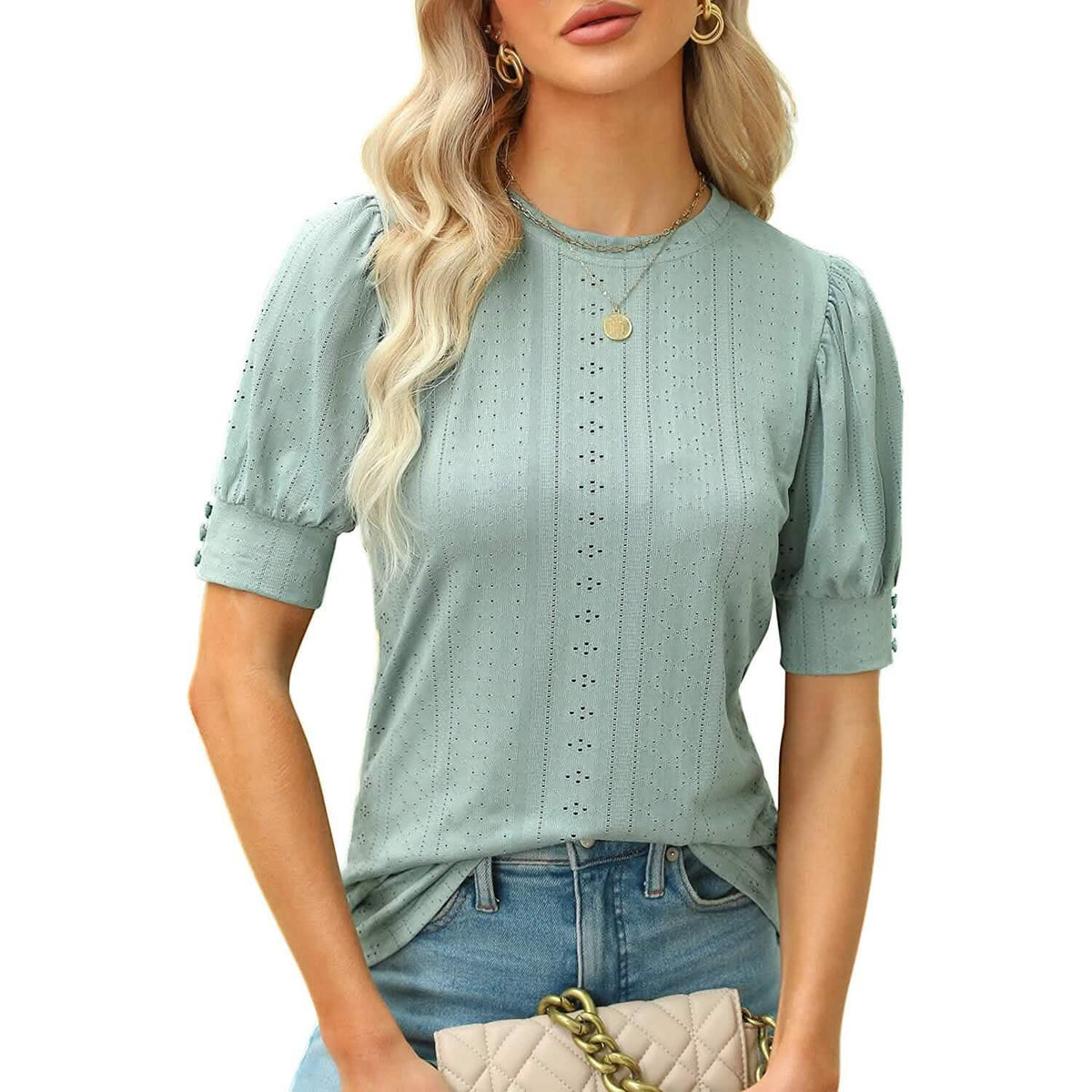 Women's Dressy Casual Puff Sleeve Tops Green Women's Tops - Tophatter Daily Deals