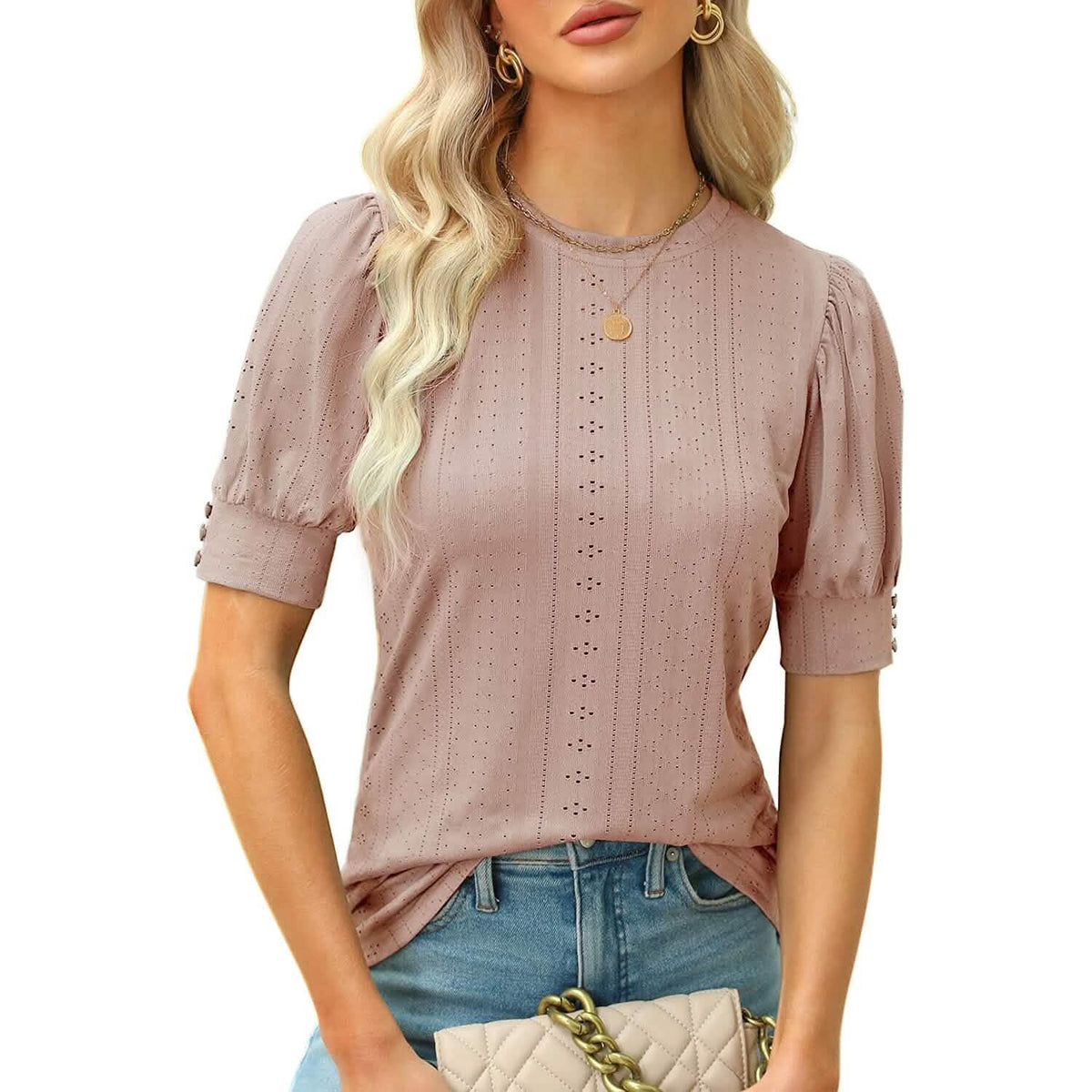 Women's Dressy Casual Puff Sleeve Tops Pink Women's Tops - Tophatter Daily Deals