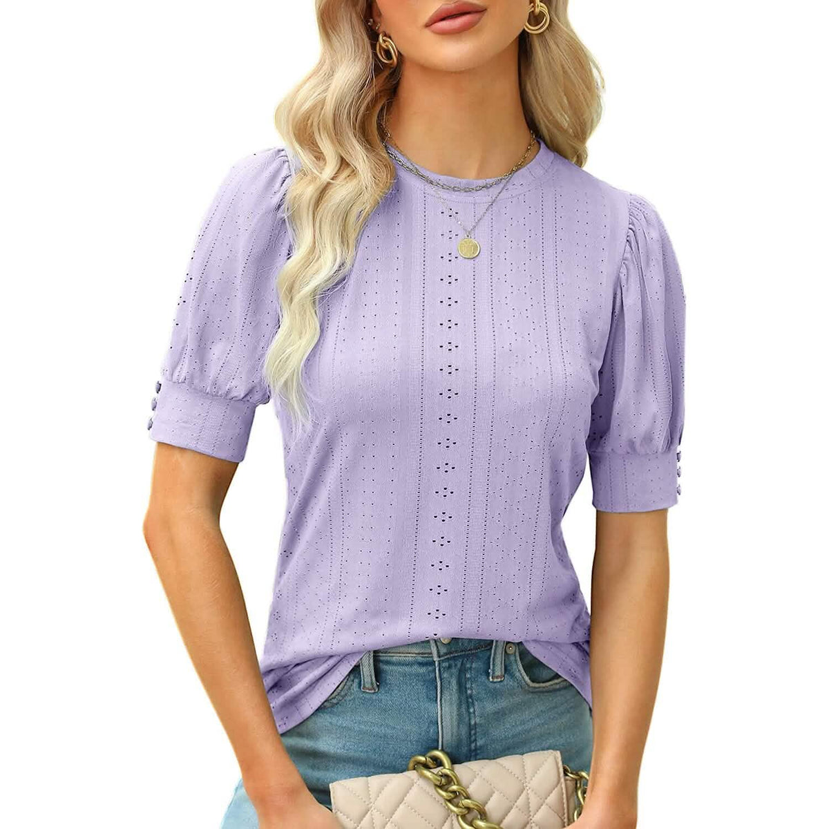 Women's Dressy Casual Puff Sleeve Tops Purple Women's Tops - Tophatter Daily Deals