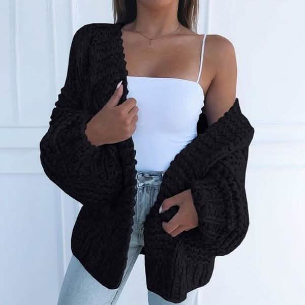 Women's Fashion Cable Knit Cardigan Black Women's Outerwear - Tophatter Daily Deals