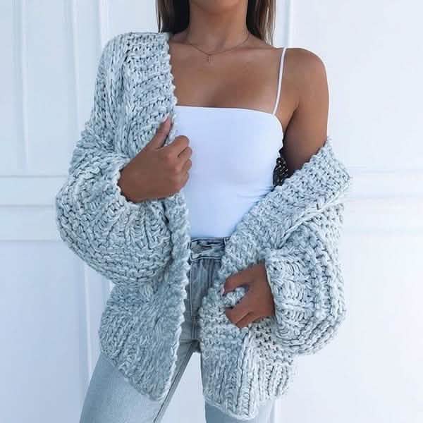 Women's Fashion Cable Knit Cardigan Blue Women's Outerwear - Tophatter Daily Deals