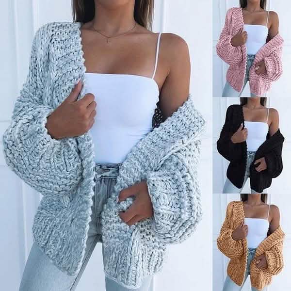 Women's Fashion Cable Knit Cardigan Women's Outerwear - Tophatter Daily Deals