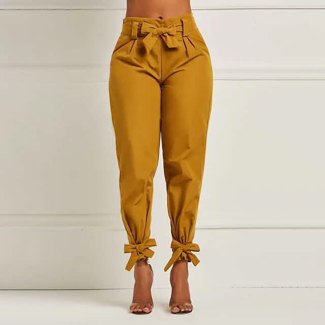 Women's Fashion Drawstring Ankle Trousers Yellow Women's Bottoms - Tophatter Daily Deals