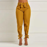 Women's Fashion Drawstring Ankle Trousers Yellow Women's Bottoms - Tophatter Daily Deals