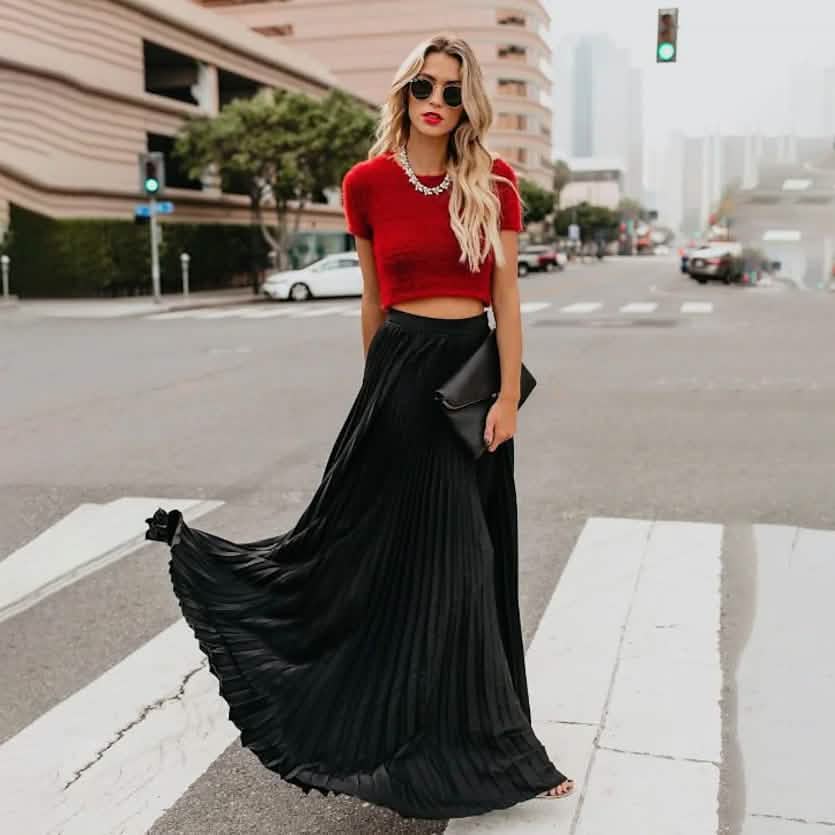 Women's Fashion Long Summer Swing Pleated Skirt Black Women's Bottoms - Tophatter Daily Deals