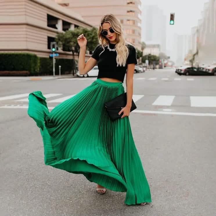 Women's Fashion Long Summer Swing Pleated Skirt Green Women's Bottoms - Tophatter Daily Deals