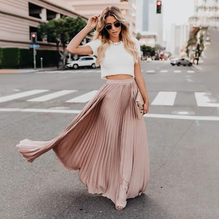 Women's Fashion Long Summer Swing Pleated Skirt Pink Women's Bottoms - Tophatter Daily Deals