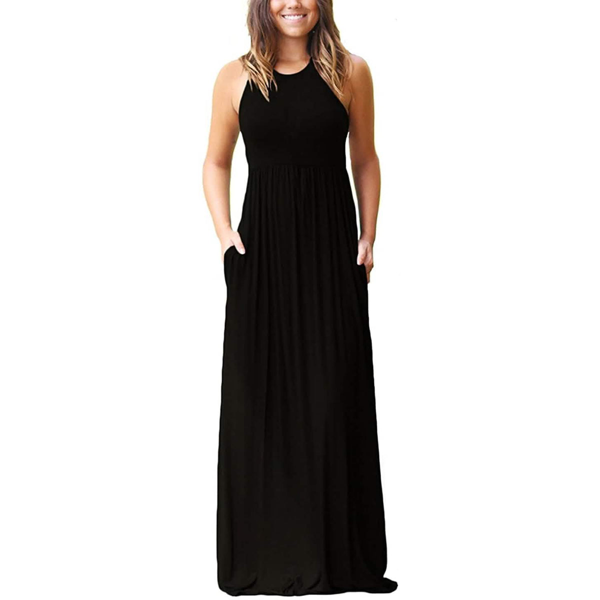 Women's Fashion Summer Sleeveless Racerback Loose Plain Maxi Dresses Black Women's Dresses - Tophatter Daily Deals