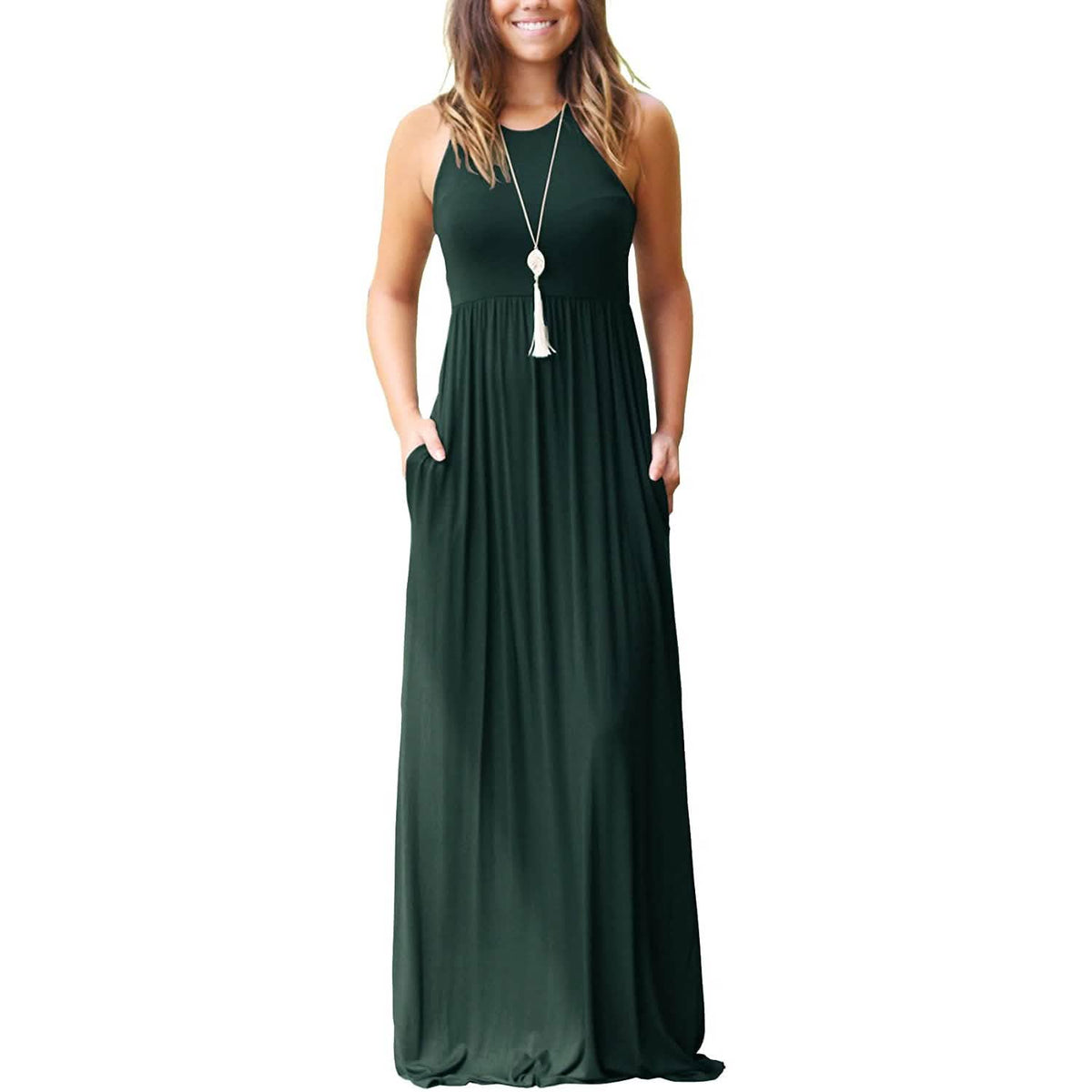 Women's Fashion Summer Sleeveless Racerback Loose Plain Maxi Dresses Dark Green Women's Dresses - Tophatter Daily Deals