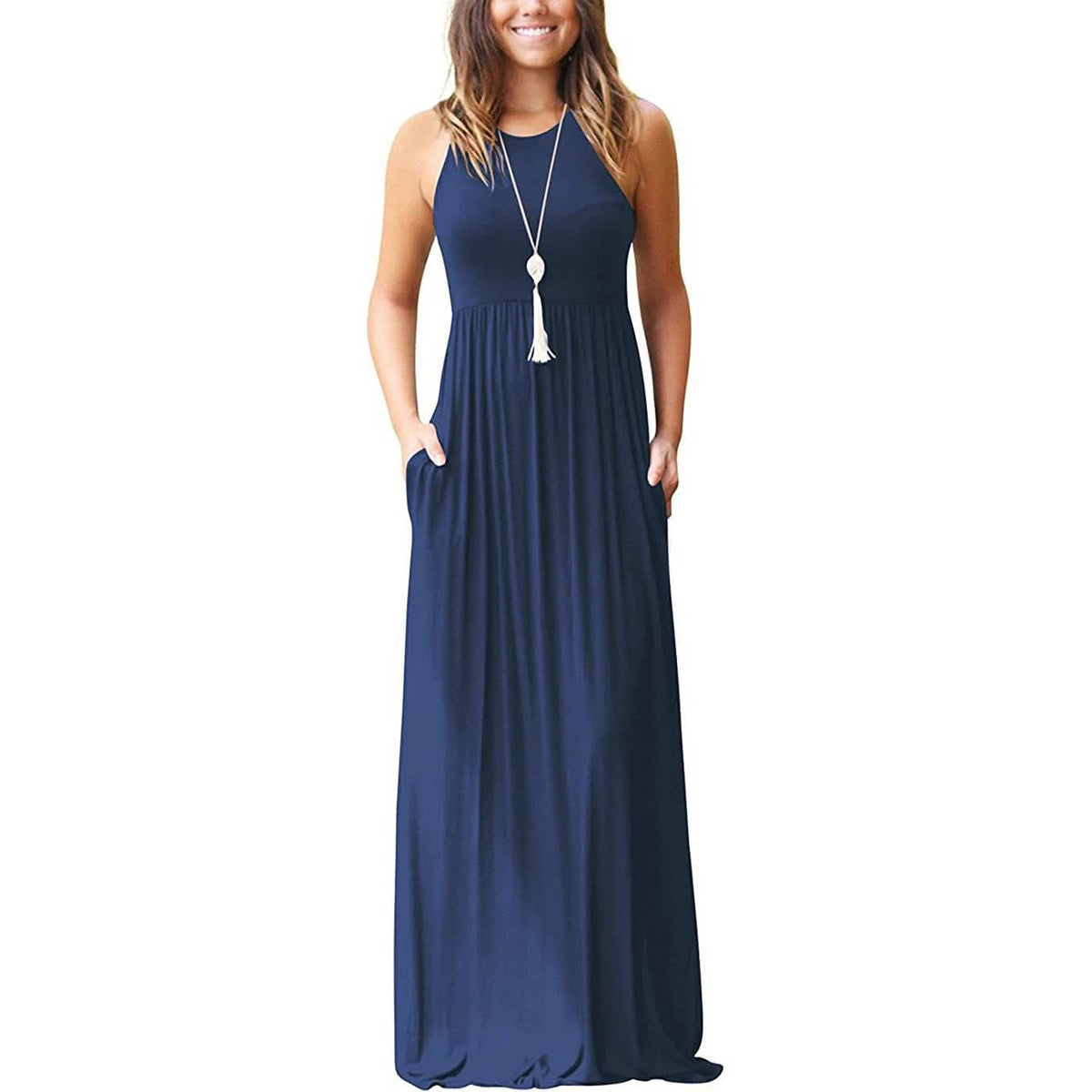 Women's Fashion Summer Sleeveless Racerback Loose Plain Maxi Dresses Navy Women's Dresses - Tophatter Daily Deals