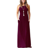 Women's Fashion Summer Sleeveless Racerback Loose Plain Maxi Dresses Wine Red Women's Dresses - Tophatter Daily Deals