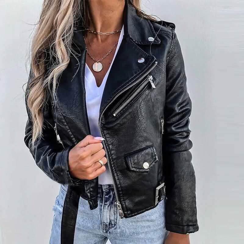 Women's Faux Modern Street Style Leather Jacket Black Women's Outerwear - Tophatter Daily Deals